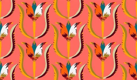 Seamless floral pattern with stylized decorative flowers and leaves in folk a 스톡 일러스트