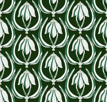 Seamless floral pattern with stylized decorative flowers and leaves in folk a Stock Illustration