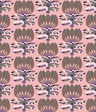 Seamless floral pattern with stylized decorative flowers and leaves in folk a Stock Illustration