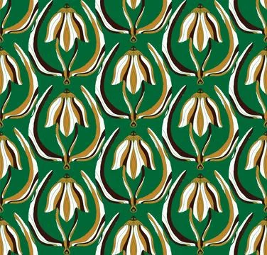 Seamless floral pattern with stylized decorative flowers and leaves in folk a Stock Illustration