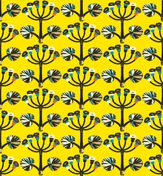 Seamless floral pattern with stylized decorative flowers and leaves in folk a Stock Illustration