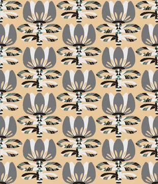 Seamless floral pattern with stylized decorative flowers and leaves in folk a Illustrazione stock