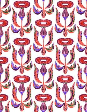 Seamless floral pattern with stylized decorative flowers and leaves in folk a Illustrazione stock