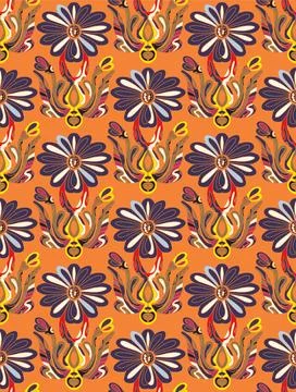 Seamless floral pattern with stylized decorative flowers and leaves in folk a Stock Illustration