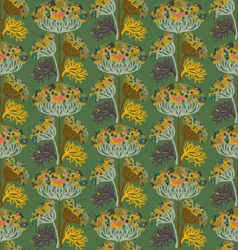 Seamless floral pattern with stylized decorative flowers and leaves in folk a Stock Illustration