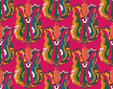 Seamless floral pattern with stylized decorative flowers and leaves in folk a Stock Illustration