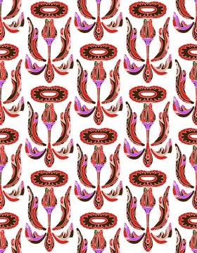 Seamless floral pattern with stylized decorative flowers and leaves in folk a Stock Illustration