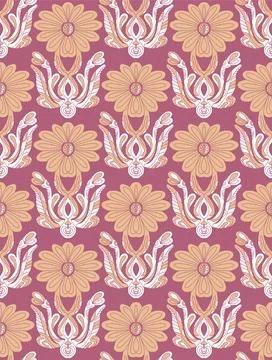 Seamless floral pattern with stylized decorative flowers and leaves in folk a Stock Illustration