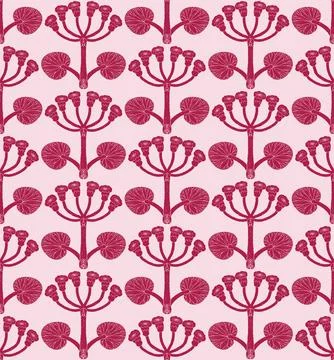 Seamless floral pattern with stylized decorative flowers and leaves in folk a Stock Illustration