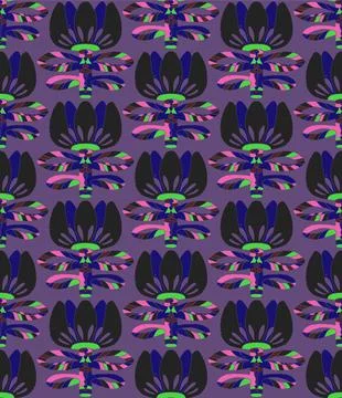 Seamless floral pattern with stylized decorative flowers and leaves in folk a Stock Illustration