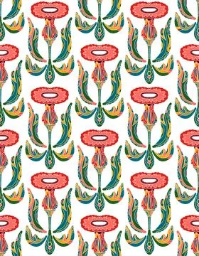 Seamless floral pattern with stylized decorative flowers and leaves in folk a Stock Illustration