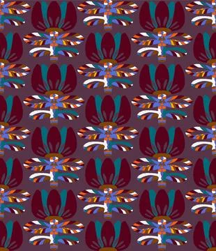 Seamless floral pattern with stylized decorative flowers and leaves in folk a Illustrazione stock