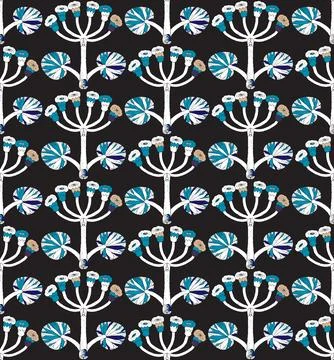 Seamless floral pattern with stylized decorative flowers and leaves in folk a Stock Illustration