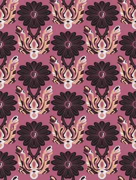Seamless floral pattern with stylized decorative flowers and leaves in folk a Stock Illustration