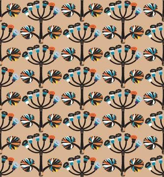 Seamless floral pattern with stylized decorative flowers and leaves in folk a 库存插图