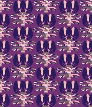 Seamless floral pattern with stylized decorative flowers and leaves in folk a Illustrazione stock