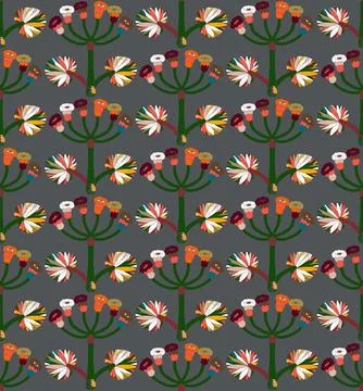 Seamless floral pattern with stylized decorative flowers and leaves in folk a Stock Illustration