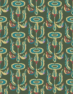 Seamless floral pattern with stylized decorative flowers and leaves in folk a Stock Illustration