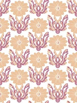 Seamless floral pattern with stylized decorative flowers and leaves in folk a Stock Illustration