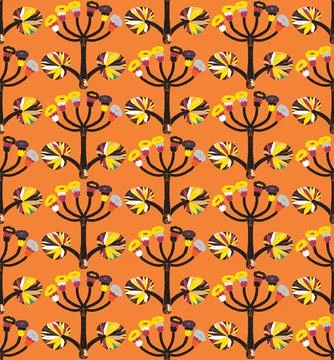 Seamless floral pattern with stylized decorative flowers and leaves in folk a Stock Illustration