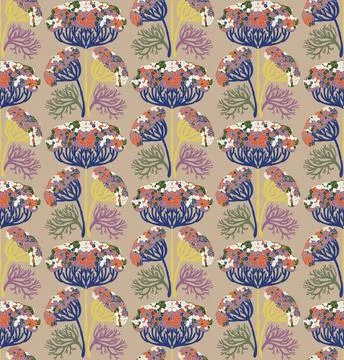 Seamless floral pattern with stylized decorative flowers and leaves in folk a Stock Illustration