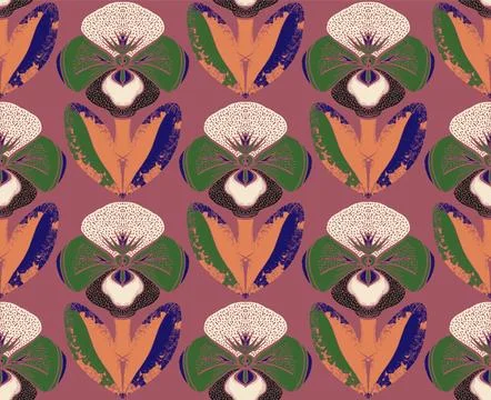 Seamless floral pattern with stylized decorative flowers and leaves in folk a Stock Illustration