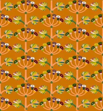 Seamless floral pattern with stylized decorative flowers and leaves in folk a Stock Illustration