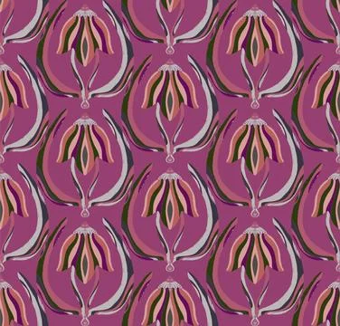 Seamless floral pattern with stylized decorative flowers and leaves in folk a Stock Illustration