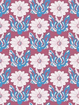 Seamless floral pattern with stylized decorative flowers and leaves in folk a Stock Illustration