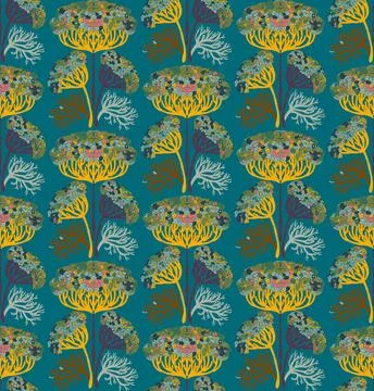 Seamless floral pattern with stylized decorative flowers and leaves in folk a 库存插图