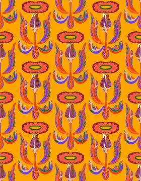 Seamless floral pattern with stylized decorative flowers and leaves in folk a Stock Illustration