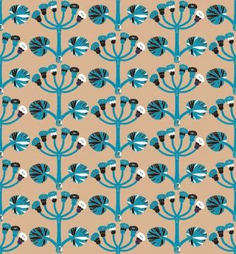 Seamless floral pattern with stylized decorative flowers and leaves in folk a Stock Illustration