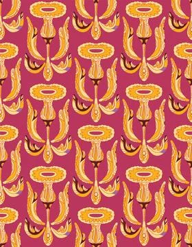 Seamless floral pattern with stylized decorative flowers and leaves in folk a Stock Illustration