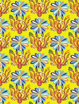 Seamless floral pattern with stylized decorative flowers and leaves in folk a Stock Illustration