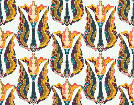 Seamless floral pattern with stylized decorative flowers and leaves in folk a Stock Illustration