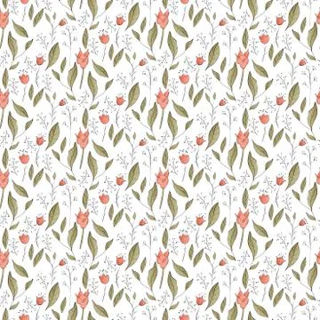 Seamless floral pattern with stylized elements Stock Illustration
