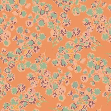 Seamless floral pattern with stylized flowers and leaves in green, pink, purple Stock Illustration