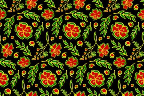 Seamless floral pattern with stylized red flowers Stock Illustration