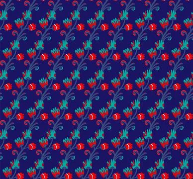 Seamless floral pattern with stylized small flowers in folk art style. Vintag Stock Illustration