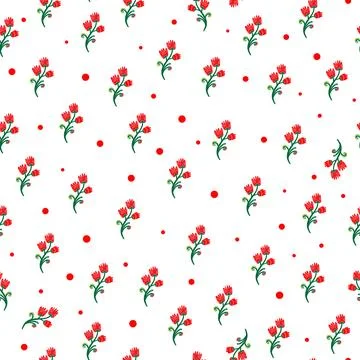 Seamless floral pattern with stylized small flowers in folk art style. Vintag Stock Illustration