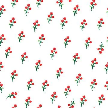 Seamless floral pattern with stylized small flowers in folk art style. Vintag Stock Illustration