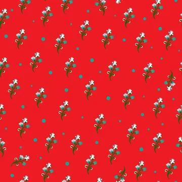 Seamless floral pattern with stylized small flowers in folk art style. Vintag Stock Illustration