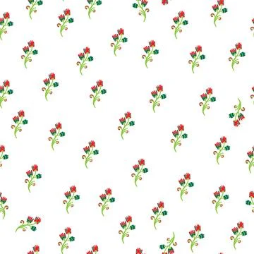 Seamless floral pattern with stylized small flowers in folk art style. Vintag Stock Illustration