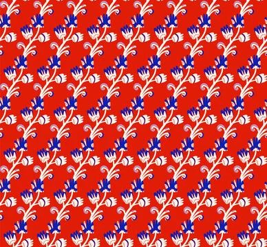 Seamless floral pattern with stylized small flowers in folk art style. Vintag Stock Illustration