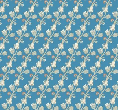 Seamless floral pattern with stylized small flowers in folk art style. Vintag Stock Illustration