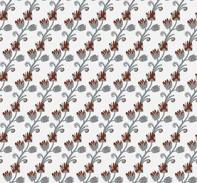 Seamless floral pattern with stylized small flowers in folk art style. Vintag Stock Illustration