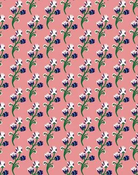 Seamless floral pattern with stylized small flowers in folk art style. Vintag Stock Illustration
