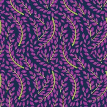 Seamless floral pattern with tree branches and small pink flowers on dark gre Stock Illustration