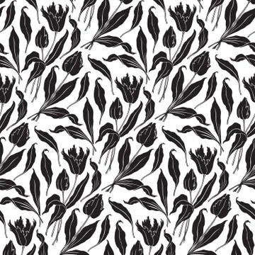 Seamless floral pattern with tulips, vector illustration Illustrazione stock
