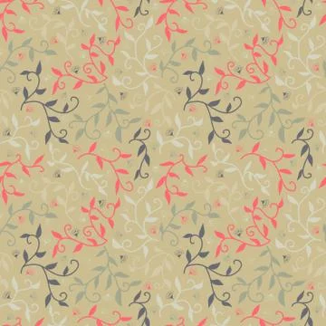 Seamless floral pattern with twigs and small flower. Stock Illustration